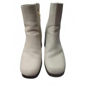 Michael Simon Women's Cream Leather Ankle Boots with Block Heel Vintage Retro 70